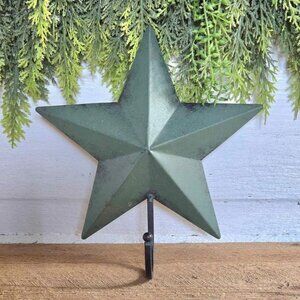 Primitive Green & Black Distressed Metal Star Coat or Towel Hook Farmhouse Decor